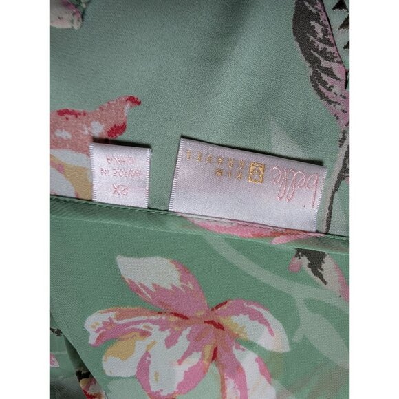 Belle Kim Gravel Green Floral Beaded Tunic Top Embroidered VNeck Bell Sleeves 2x - Picture 5 of 5